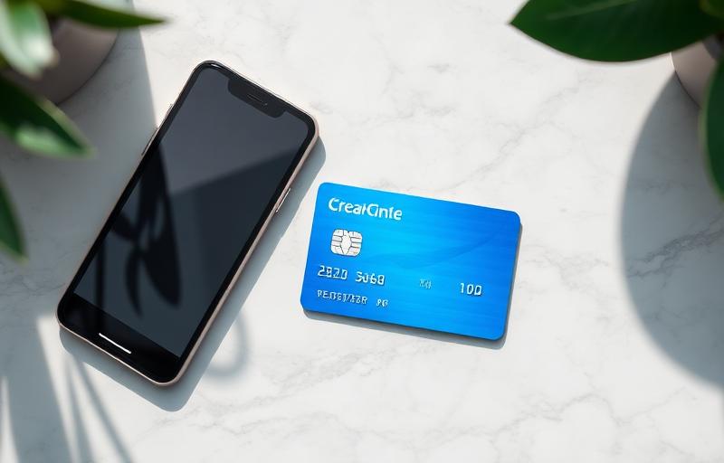 Blue credit card next to a smartphone